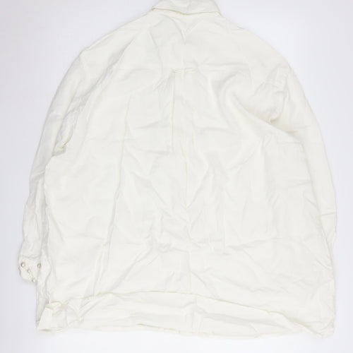 Zara Women White Button-Up Shirt M Collared Cotton