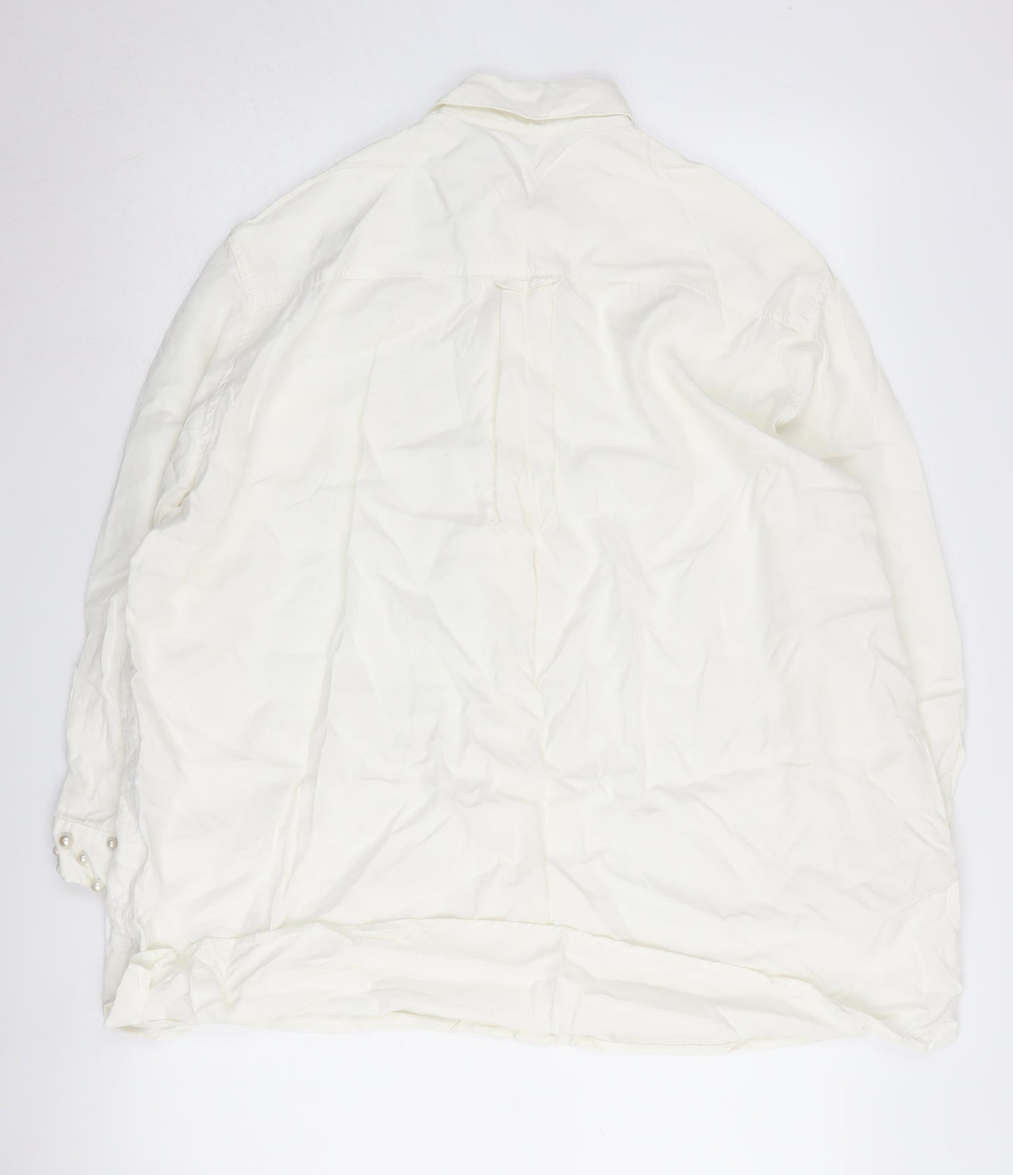 Zara Women White Button-Up Shirt M Collared Cotton