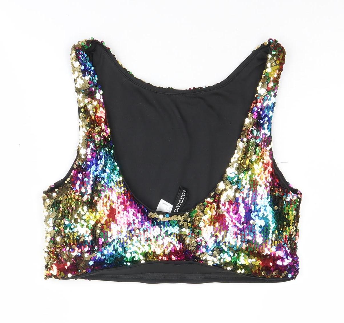 H&M Multicoloured Sequin Tank Cropped Top Women S