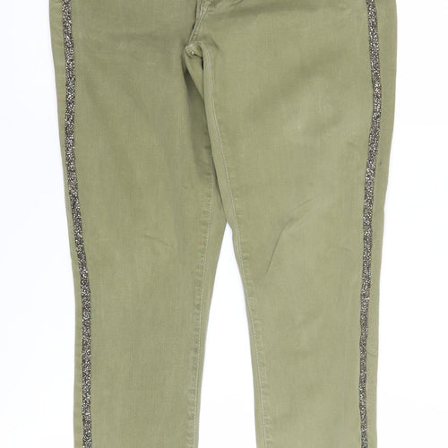 Zara Women's Green Skinny Jeans, Size 14, Side Stripes