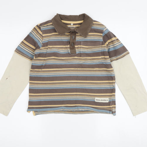 Rocha John Rocha Boys Brown Striped Polo 7-8Y Long Sleeve