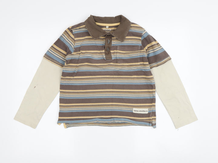 Rocha John Rocha Boys Brown Striped Polo 7-8Y Long Sleeve