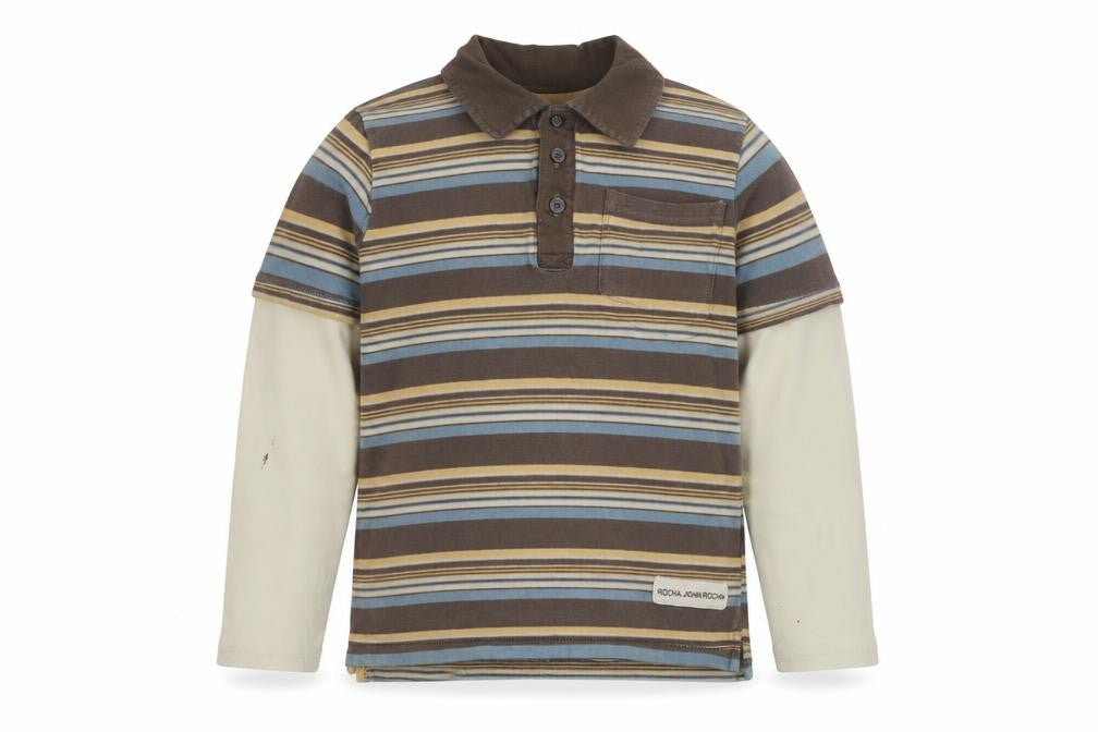 Front view of RJR.John Rocha boys’ brown striped polo 7-8y long sleeve