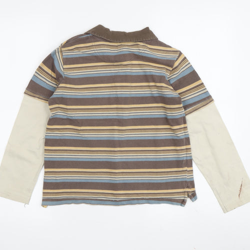 Rocha John Rocha Boys Brown Striped Polo 7-8Y Long Sleeve