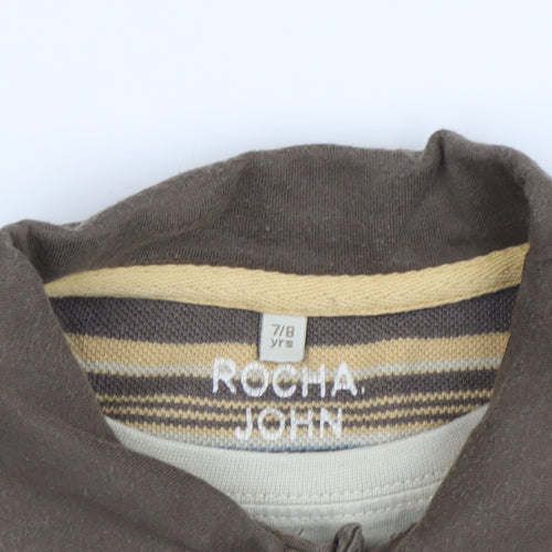 Rocha John Rocha Boys Brown Striped Polo 7-8Y Long Sleeve