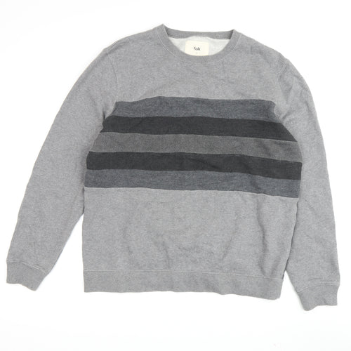 Folk Grey Striped Pullover Sweatshirt - Unisex L