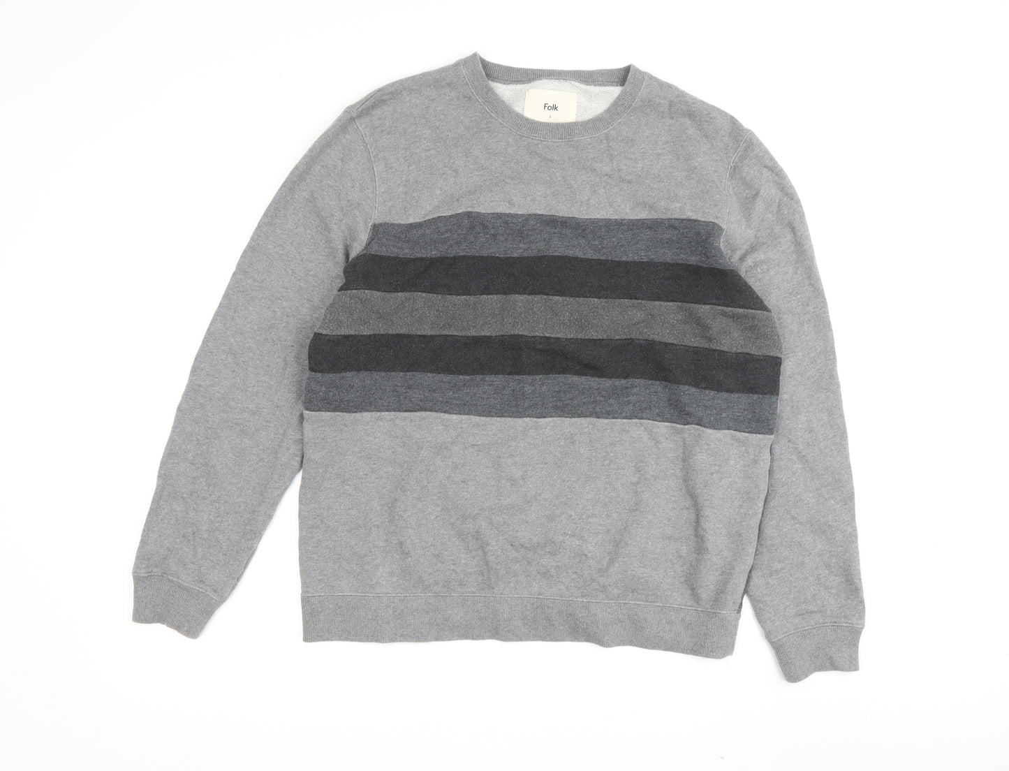 Folk Grey Striped Pullover Sweatshirt - Unisex L