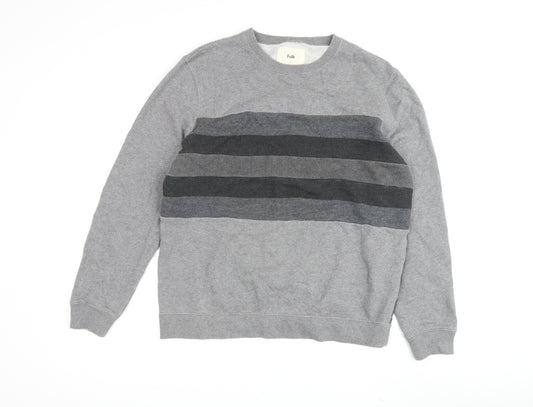 Folk Grey Striped Pullover Sweatshirt - Unisex L