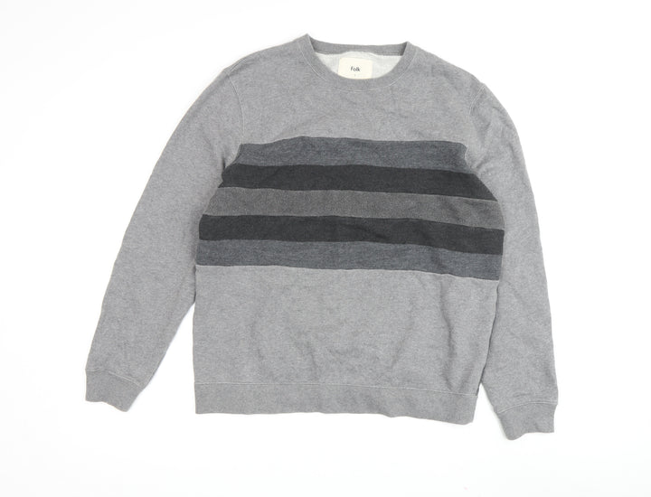 Folk Grey Striped Pullover Sweatshirt - Unisex L
