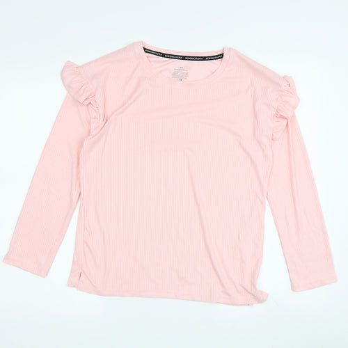 BCBGMAXAZRIA Women's Pink Ruffle Long Sleeve T-Shirt