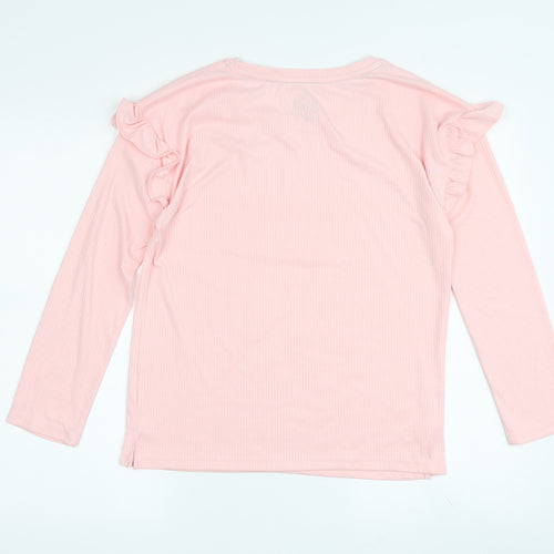 BCBGMAXAZRIA Women's Pink Ruffle Long Sleeve T-Shirt