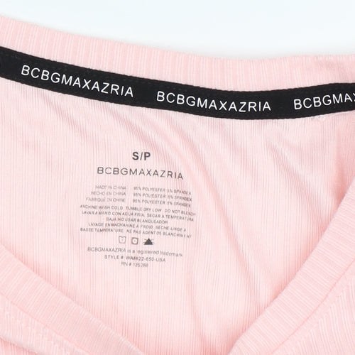 BCBGMAXAZRIA Women's Pink Ruffle Long Sleeve T-Shirt