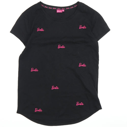 Barbie Girls Black Cotton T-Shirt S Logo Graphic Casual