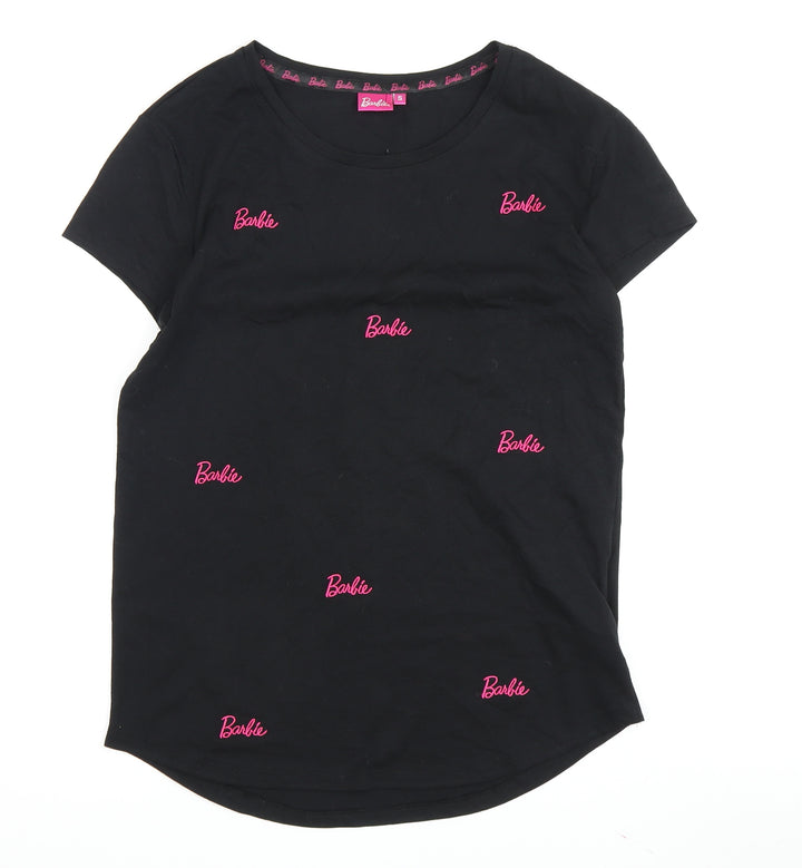 Barbie Girls Black Cotton T-Shirt S Logo Graphic Casual