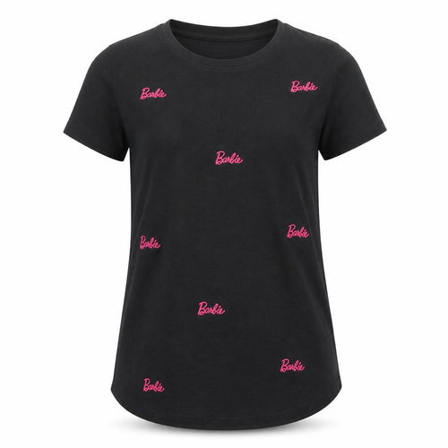 Barbie Girls Black Cotton T-Shirt S Logo Graphic Casual