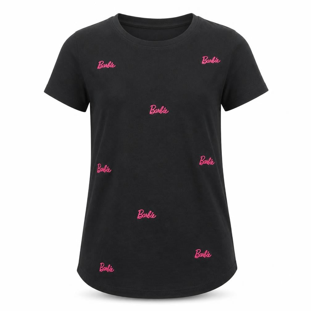 Barbie Girls Black Cotton T-Shirt S Logo Graphic Casual