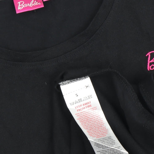Barbie Girls Black Cotton T-Shirt S Logo Graphic Casual