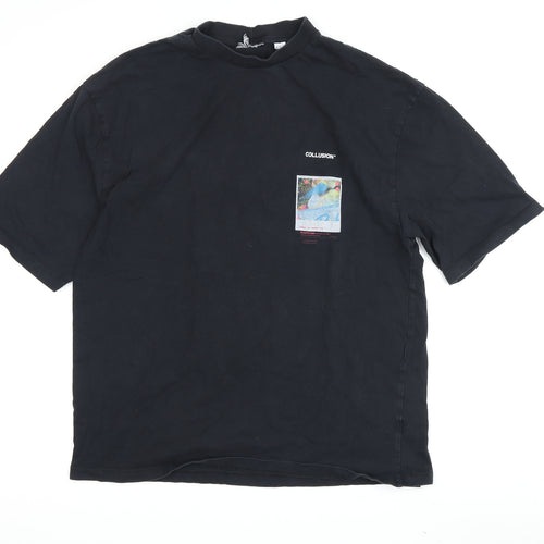 Collusion Men’s Black Graphic Print T-Shirt, M