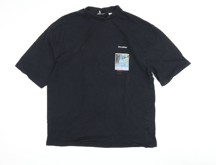 Collusion Men’s Black Graphic Print T-Shirt, M