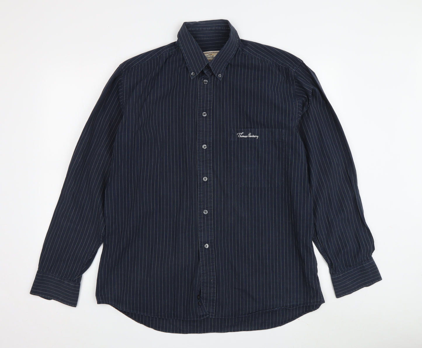 Thomas Burberry Men's Blue Striped Shirt L