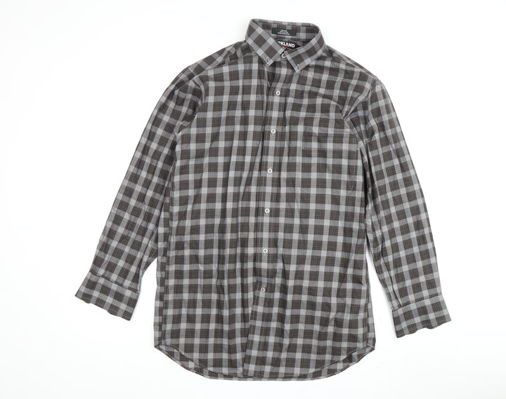 Kirkland Signature Men's Grey Check Shirt Medium
