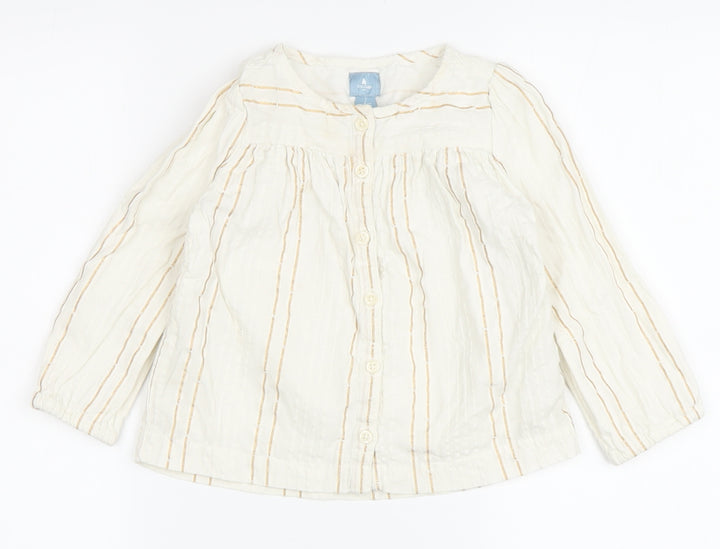Baby Gap Girls Ivory Striped Blouse, 24 Months, Long Sleeve