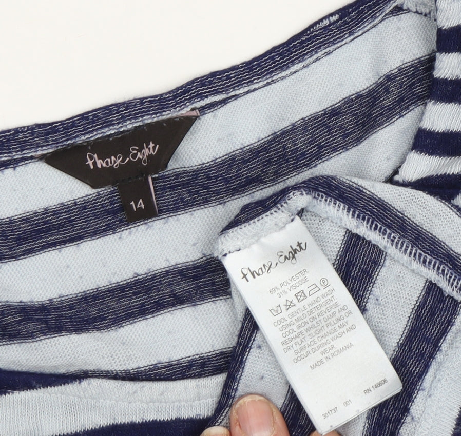 Phase Eight Women's Blue Striped Jersey Top - Size 14
