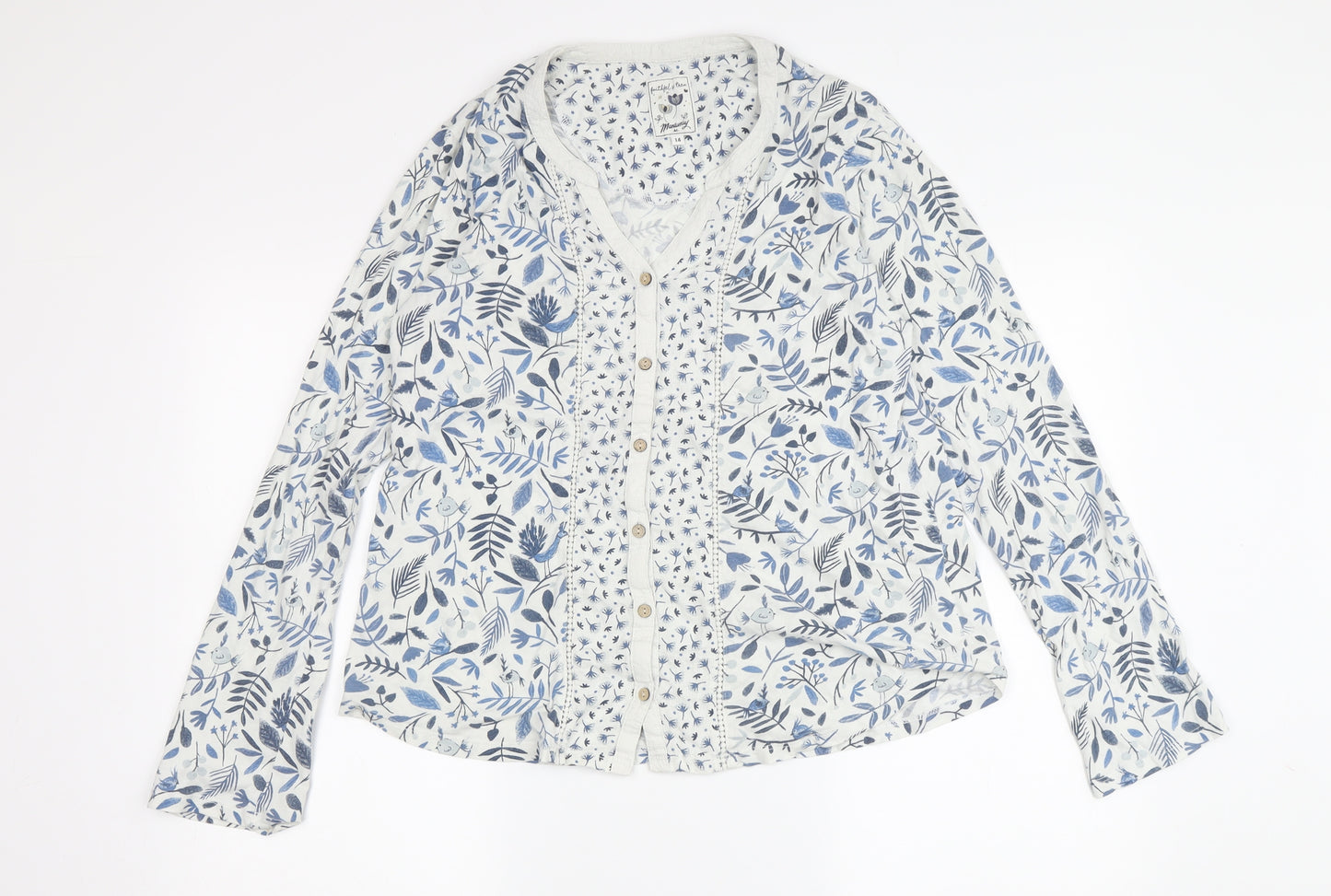 Mantaray Women's Blue Floral Button-Up Top Size 14