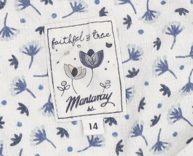 Mantaray Women's Blue Floral Button-Up Top Size 14