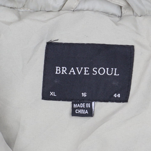 Brave Soul Women's Beige Hooded Puffer Jacket Size 16