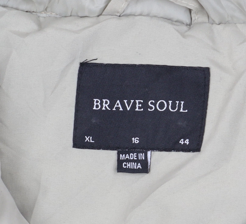 Brave Soul Women's Beige Hooded Puffer Jacket Size 16