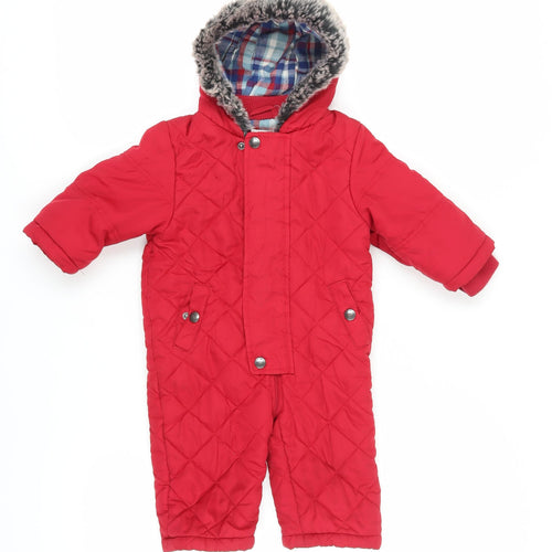 John Lewis Unisex Red Snowsuit 9-12 Months Hooded Puffer Jacket