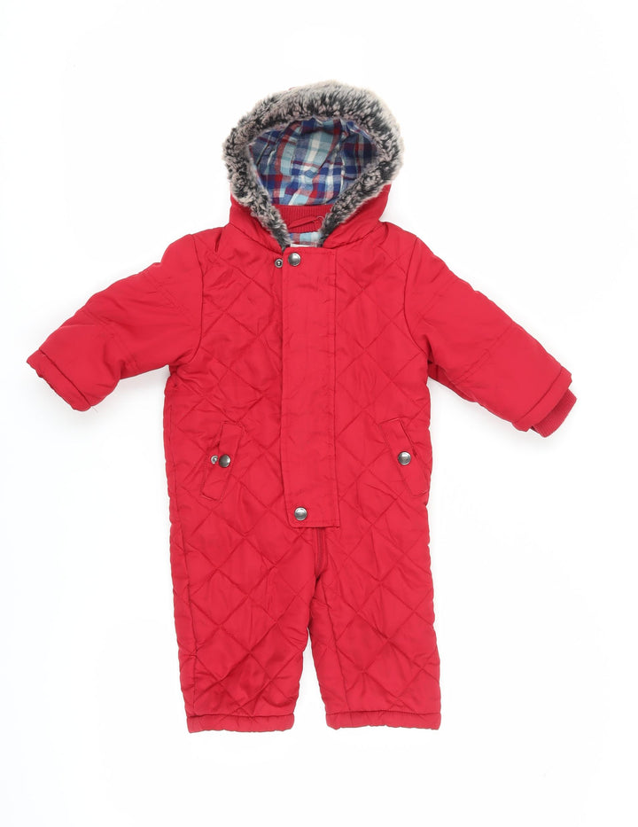 John Lewis Unisex Red Snowsuit 9-12 Months Hooded Puffer Jacket