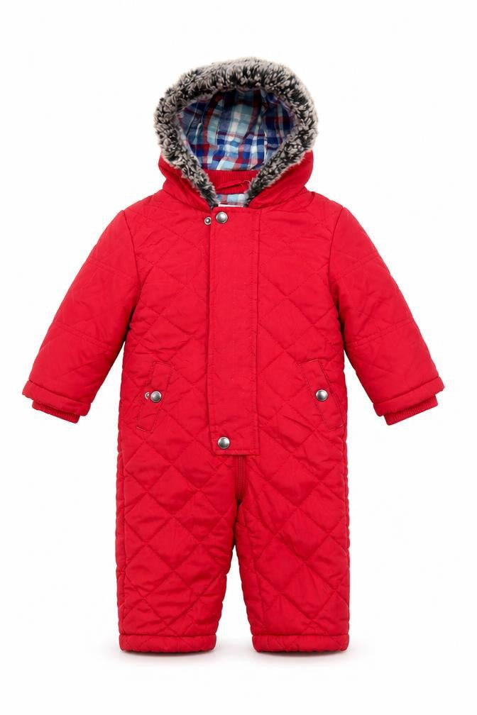 John Lewis Unisex Red Snowsuit 9-12 Months Hooded Puffer Jacket