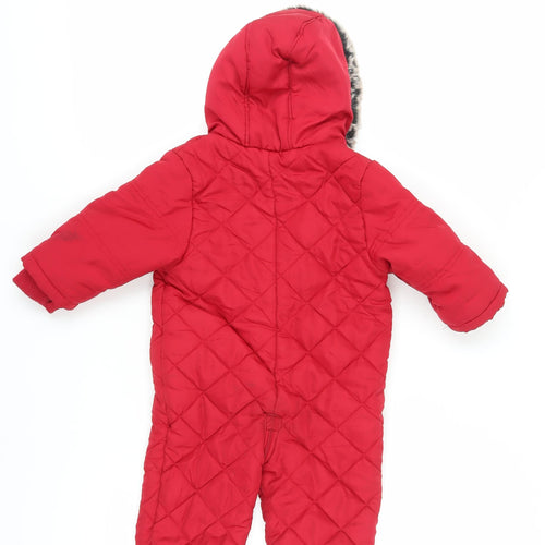 John Lewis Unisex Red Snowsuit 9-12 Months Hooded Puffer Jacket