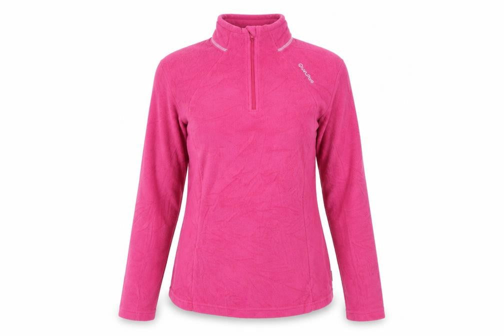Front view of Quechua Women's Pink Fleece Henley Sweatshirt, size S