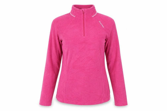 Front view of Quechua Women's Pink Fleece Henley Sweatshirt, size S