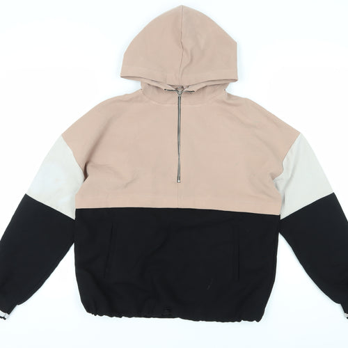 Zara Women Beige Black Pullover Hoodie 2XS Relaxed