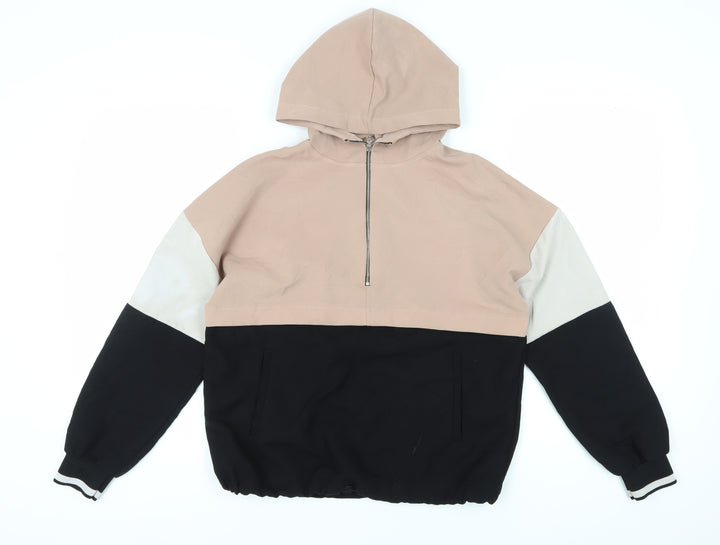 Zara Women Beige Black Pullover Hoodie 2XS Relaxed