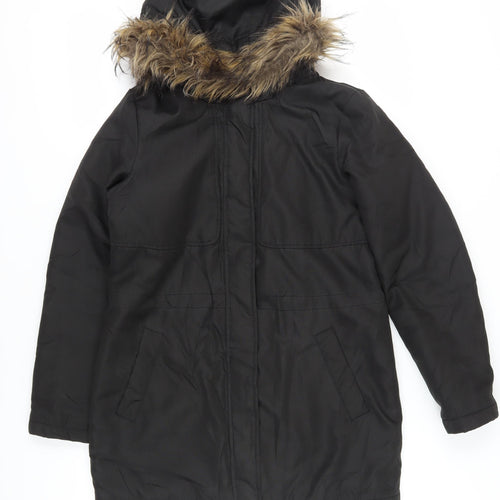 Vila Women's Black Parka Coat, Size 12, Hooded