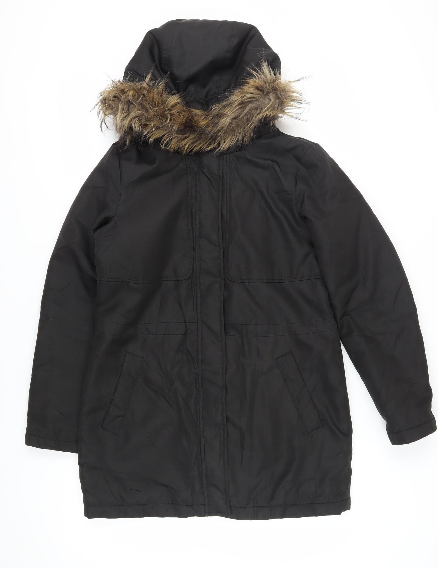 Vila Women's Black Parka Coat, Size 12, Hooded