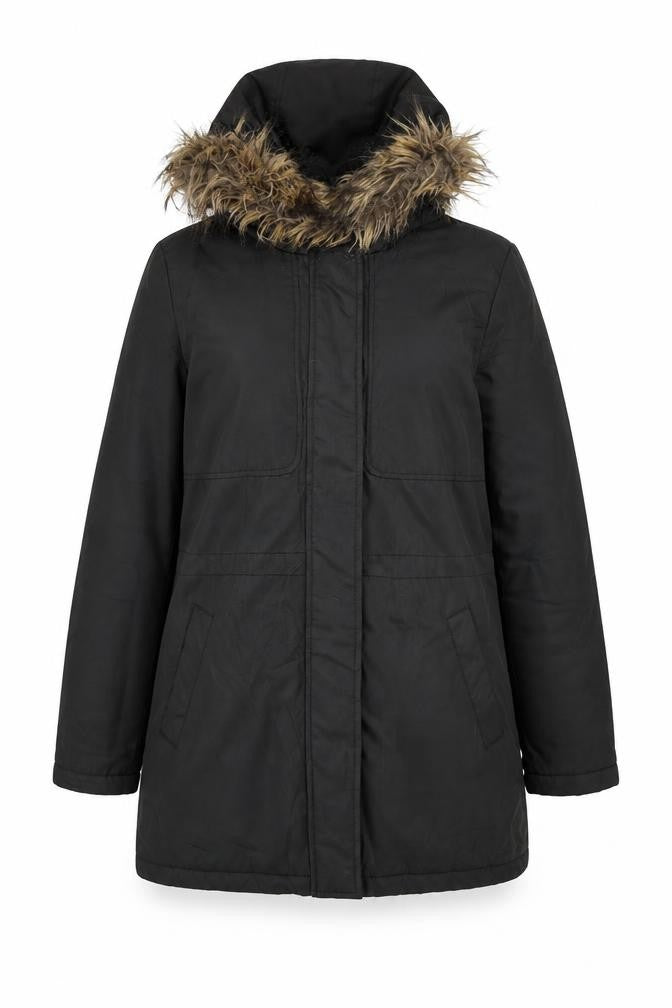 Front view of VILA Women's Black Parka Coat, size 12, Hooded
