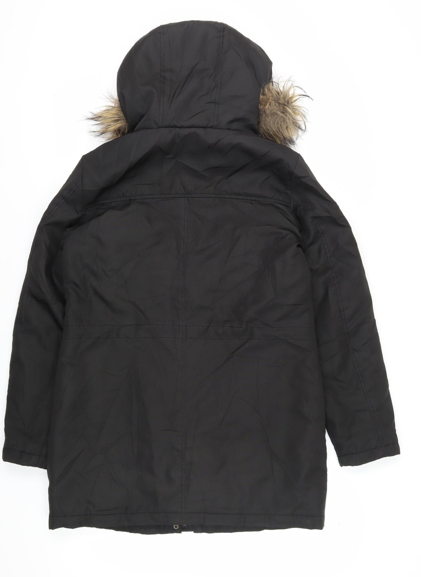 Vila Women's Black Parka Coat, Size 12, Hooded