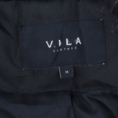 Vila Women's Black Parka Coat, Size 12, Hooded