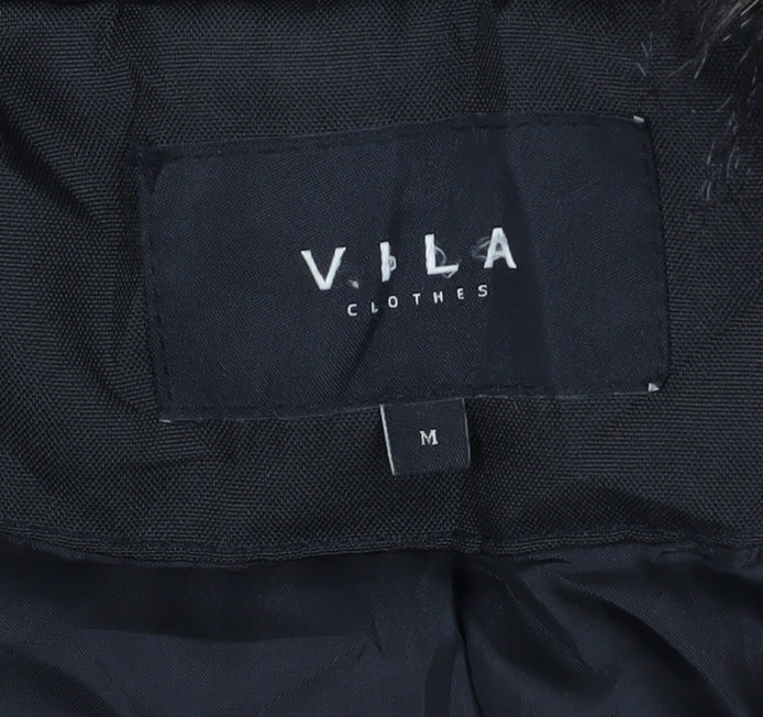 Vila Women's Black Parka Coat, Size 12, Hooded