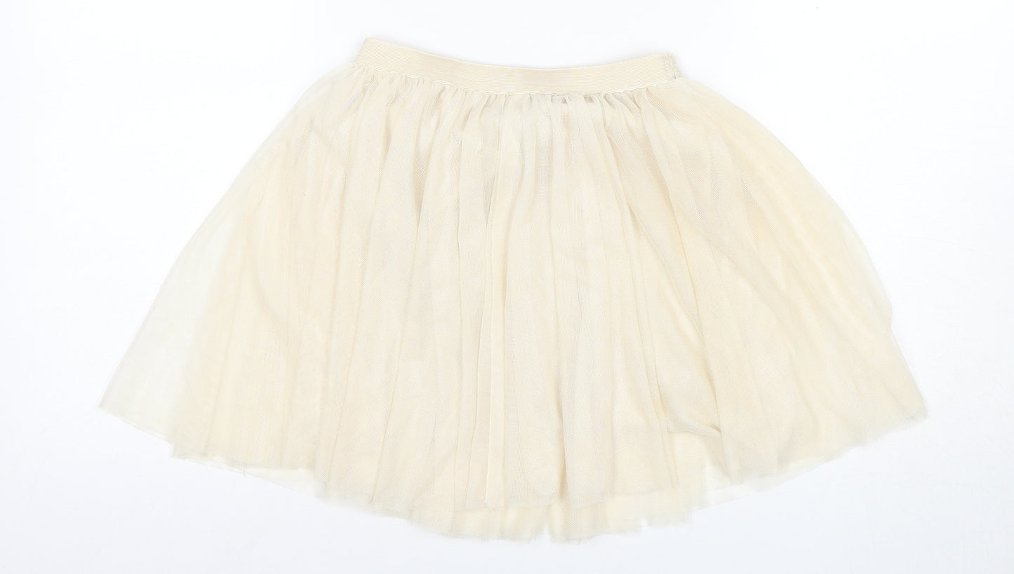 Bershka Women Beige A-Line Skirt M Knee Pleated