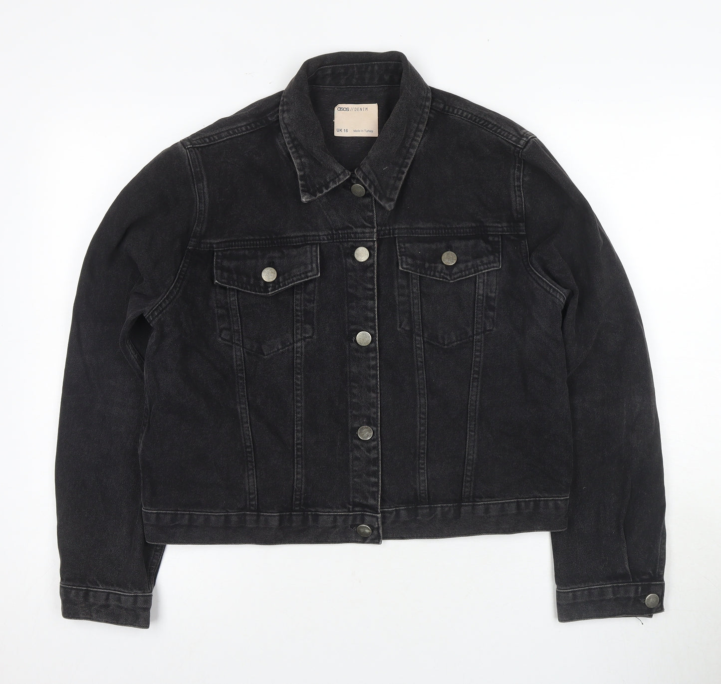 ASOS Women's Black Denim Jacket, Size 16, Casual Style