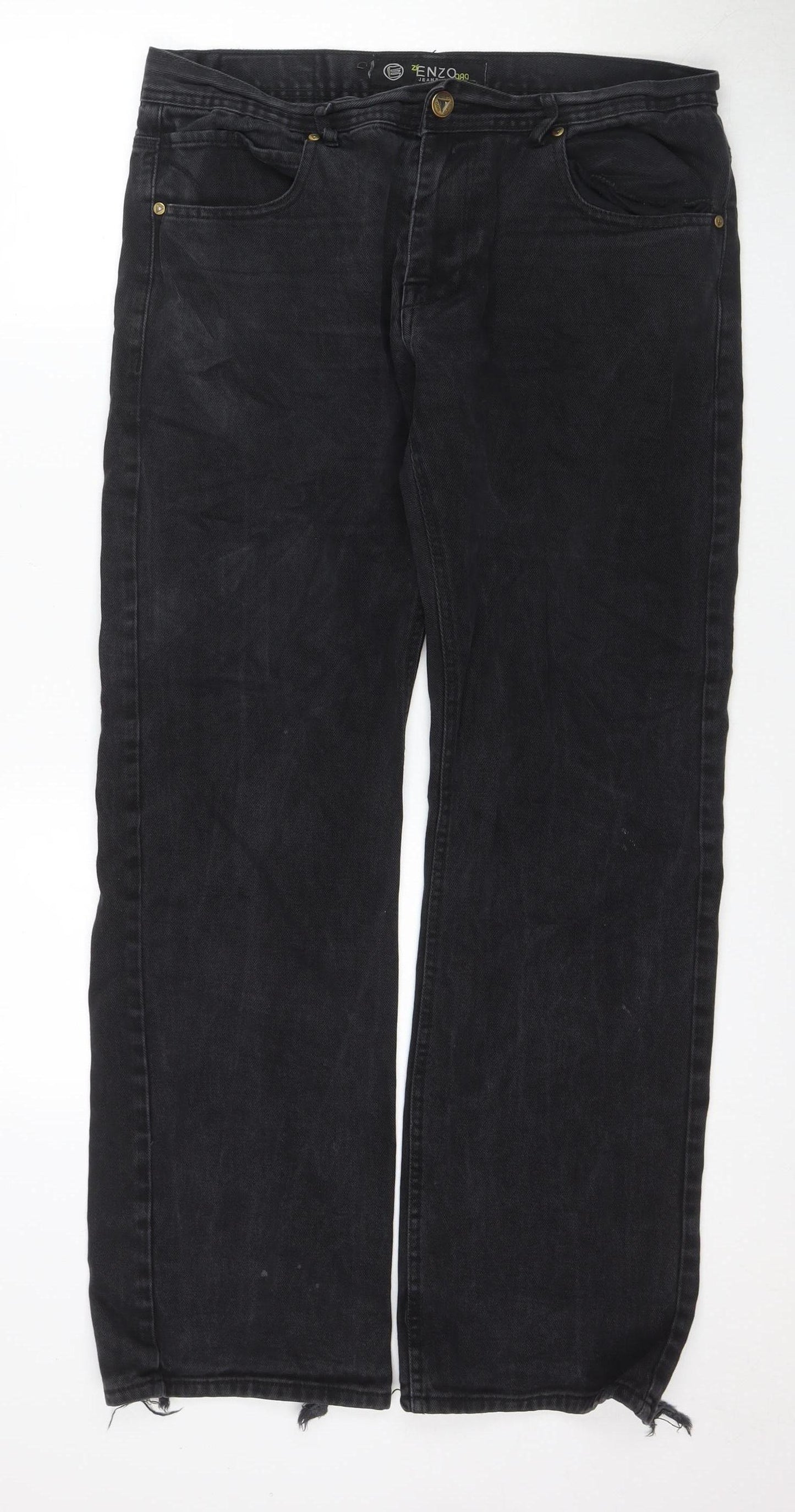 Enzo Men's Black Straight Jeans Size 36 Regular