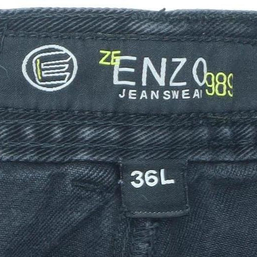 Enzo Men's Black Straight Jeans Size 36 Regular