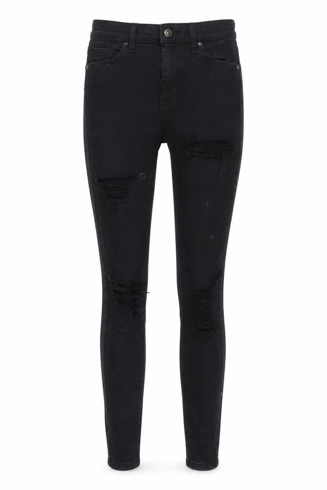 Topshop Women Black Skinny Jeans Size 10 Distressed